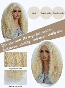 NOBLE 613 假发 金色合成蕾丝前部假发 长卷发假发 金色假发 合成蕾丝假发 自然中分蕾丝部分波浪假发 女士日常角色扮演派对假发 24 英寸卷发假发 圣诞节