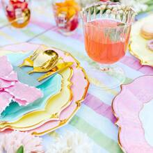 20 Stück/50 Stück-Pack Elegante 7 Zoll Dessert Teller kanariengelbfarbenes Papier Partyteller mit goldenem Folien-Wellrand für Hochzeit/Geburtstag/Babyparty