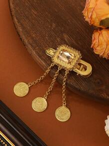 اكسسوارات شعر المرأة ذات الإكسسوارات الموضة - مشبك شعر مذهب مزين بالراين والشراريب، مناسب للارتداء اليومي، مجوهرات للعرائس والزفاف