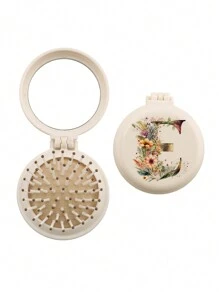 1pc Valentine's Day Flower Aesthetics 26-Letter Mirror Comb, Best Maid Of Honor, Teacher, Friend Gift, Graduation Essential Portable Backrest Comb, Foldable Air Cushion Comb, Travel Camping Essential,Hair Brush,Comb,Hair Tools,Hair Products And Accessories For Barber Salon Beauty Travel Essentials