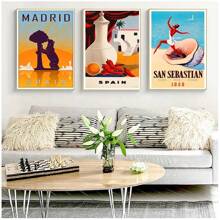 1pc Wall Arts Posters Frameless Spain Madrid San Sebastain Travel Canvas Painting Vintage Wall Kraft Posters Coated Wall Stickers Home Decorative Pictures Gift Pop - Multicolor - View 5