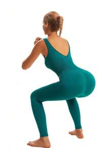 Women's Sports Jumpsuit Black, Sleeveless Backless Comfortable Jumpsuit, Tight Fitting Jumpsuit Vest, Suitable For Yoga, Fitness, Running, Tennis, Golf And Other Fitness Activities - Dark Green - View 5