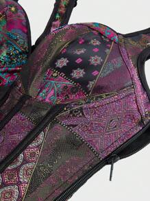 Women's Floral Jacquard Lace Up Corset Tops For Women Gothic Jacquard Shoulder Straps Corset Overbust Corset Bustiers - 紫色 - 查看 4