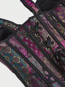 Women's Floral Jacquard Lace Up Corset Tops For Women Gothic Jacquard Shoulder Straps Corset Overbust Corset Bustiers - 紫色 - 查看 6