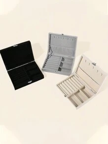 Nueva caja joyero de terciopelo con tapa abatible, estuche de almacenamiento y exhibición para aretes, anillos, collares y accesorios con cerradura