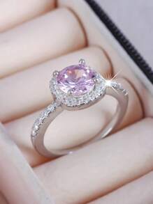 1pc Elegant Multi-Color Square Band Design Round CZ Stone Ring, Versatile Men Women Engagement Wedding Ring, Valentine's Day Gift,Mom,Mother,Mother's Day,Gift