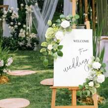 Pack Of 2 Artificial Flowers Decorations,Artificial Arch Backdrop Garlandfor Ceremony Party Reception Entrance Welcome Easel Door Floral Decor Wall Home Entryway Outdoor - 綠色 - 查看 2