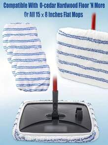 Mop cloth 1/2/4 chiếc tương thích với tất cả các loại cây lau nhà 15X8 inch và O-Cedar/ phẳng, miếng lau nhà ướt và khô thay thế, vật dụng vệ sinh đầu cây lau nhà bằng sợi siêu nhỏ - Xanh và trắng - Xem 11