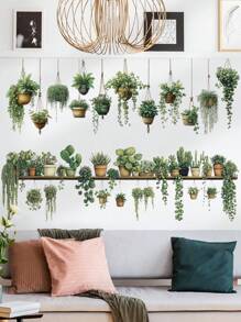 2 pièces Série végétale - Stickers muraux de mini paniers à suspendre simples et frais, décorations pour salon et chambre à coucher, cadeaux d'anniversaire et de remise des diplômes, stickers personnalisés - Vert - Voir 2