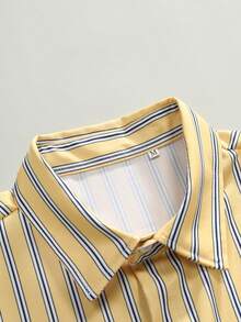 Men's Casual Striped Short Sleeve Shirt, Spring/Summer - Yellow - View 3