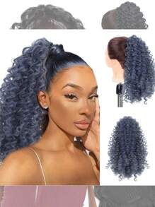 Extensiones de cabello con coleta rizada afro kinky, extensiones de cabello con coleta con cordón, extensiones de cabello sintético rizado kinky de 18 pulgadas, extensiones de cabello con coleta rizada corta esponjosa, extensión de cabello con clip para mujer, peluca de coleta rizada larga esponjosa, extensiones de cabello sintético rizado kinky, postizos rizados afro - Multicolor - Ver 17