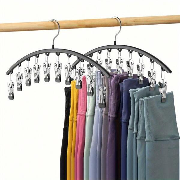 Space-Saving Legging Organizer With 10 Clips - Metal Yoga Pants Hanger, Holds 10 Pairs, Rubber Coated For Closet Storage, Black