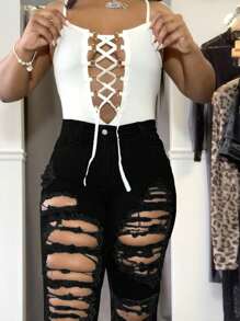 Women's Vintage Torn Sexy Tight Jeans, Slim Fit Elastic Tight Jeans, Women's Denim Clothing - màu đen - Xem 4