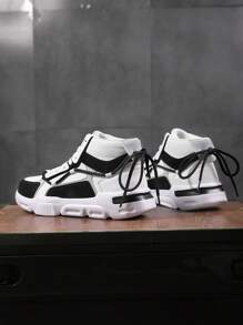 男士前系带字母印花撞色鞋带时尚户外高帮休闲舒适滑板鞋