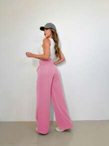MO WOMEN'S FASHION - 3271, WOMEN'S TAILORED PANTS, HIGH WAIST, PANTALON, ELEGANT, CASUAL, EVERYDAY, WORK, SUPER CASUAL. - Hồng - Xem 2