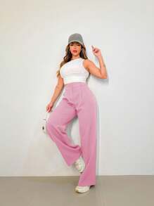 MO WOMEN'S FASHION - 3271, WOMEN'S TAILORED PANTS, HIGH WAIST, PANTALON, ELEGANT, CASUAL, EVERYDAY, WORK, SUPER CASUAL. - Hồng - Xem 4