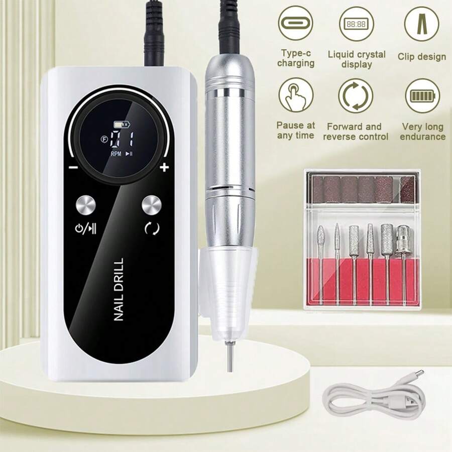 45000RPM Nail Drill Machine Rechargeable Nail File Nails Accessories Gel Nail Polish Sander Professional Tool Manicure Set - White - View 1