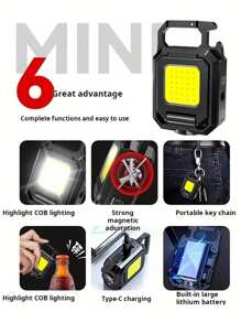 1 pièce Ultra-compacte Lumière de travail USB COB - Lampe de poche haute puissance 800mAh avec aimantation - L'outil de camping portable parfait pour les urgences