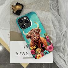 Compatible With IPhone 14-16 Pro Max Case, Natural Cattle And Flowers Pattern Print Phone Case Funny Liquid Silicone Case Impact Resistant Anti-Scratch Shockproof Protective Cover Gifts For Family, Friends, Kids, Birthday,Spring, Holiday, Boyfriends, Girlfriends, Valentine's Day