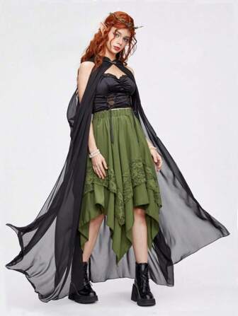1pc Party Cape Fairycore Vintage Forest Queen Style Loose Hooded Jacket Photography Prop