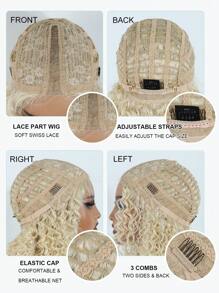 NOBLE 613 假发 金色合成蕾丝前部假发 长卷发假发 金色假发 合成蕾丝假发 自然中分蕾丝部分波浪假发 女士日常角色扮演派对假发 24 英寸卷发假发 圣诞节