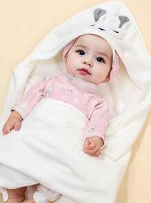 1 pieza Toalla de baño con capucha para bebés con diseño adorable de animales de felpa coral, bata absorbente y de secado rápido suave para recién nacidos, toalla de baño/natación 2 en 1