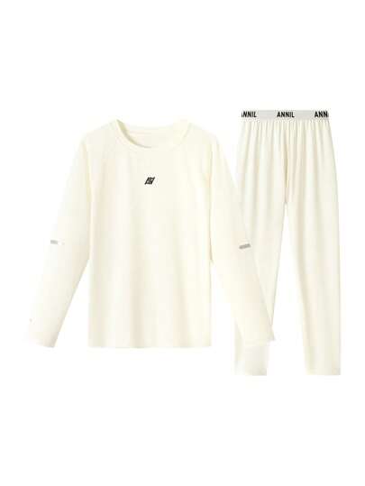 Annil Set di biancheria intima lunga a collo rotondo, calda per autunno, per bambini e bambine, ad asciugatura rapida