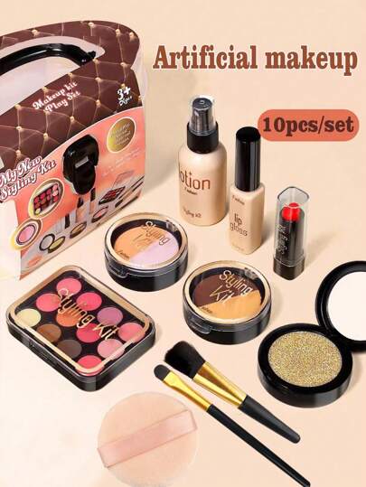 1 conjunto de kit de maquiagem realista para meninas, acessórios para brincar de princesa, incluindo pente, sombra, batom, presente de Natal para meninas