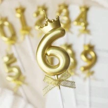 金色数字蜡烛皇冠蝴蝶结生日蛋糕0-9蜡烛生日派对插件装扮蜡烛 - 金色 - 查看 6