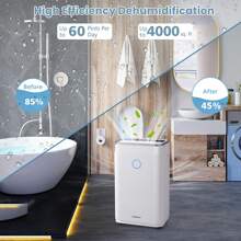 Lifezeal 60-Pint Dehumidifier For Home And Basements 4000 Sq. Ft With 3-Color Digital Display-White - US B Type Plug(110-127V) - View 6