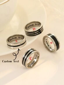 1pc Custom Ring With Inner Hole Can Be Engraved. Solid Color, Simple And Elegant. Fashionable Ring With English And Numeric Design. Fashionable. Suitable For Daily Wear Or As A Gift For Thanksgiving, Christmas, Halloween.