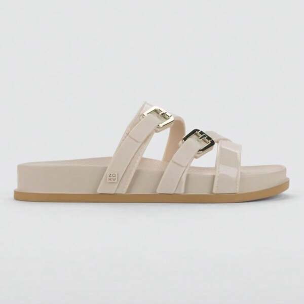 Chinelo Slide Feminino Zaxy Fine Detalh Em Fivela