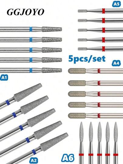 GGJOYO 5pcs Diamond Nail Drill Bit, Nail Drill Bits Diamond Cuticle Bits For Nails Nail Buffer Bit Nail Trimer, Under Nail Cleaner Cuticle Remover Nail Prepare, Nail Supplies For Nail Techs