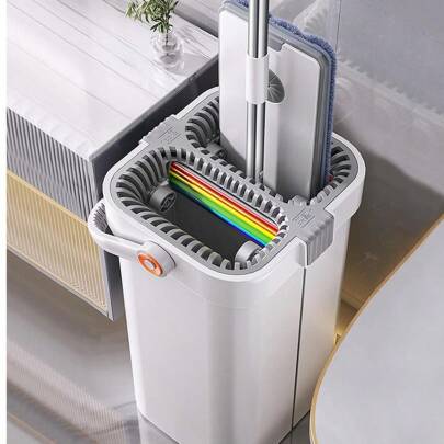 Joybos ® Fregona y cubo para el hogar con juego de escurridor, sistema de fregona plana y cubo de 40 cm para limpieza de suelos y paredes, fregona en seco y húmedo para limpieza de ventanas con 2 almohadillas de microfibra lavables