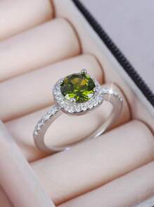 1pc Elegant Multi-Color Square Band Design Round CZ Stone Ring, Versatile Men Women Engagement Wedding Ring, Valentine's Day Gift,Mom,Mother,Mother's Day,Gift