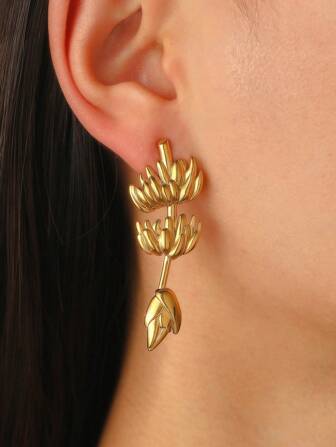 1 对时尚欧式新款莲花装饰耳环，适合女性日常、派对、宴会佩戴