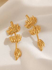 1 对时尚欧式新款莲花装饰耳环，适合女性日常、派对、宴会佩戴 - 金黃色 - 查看 4