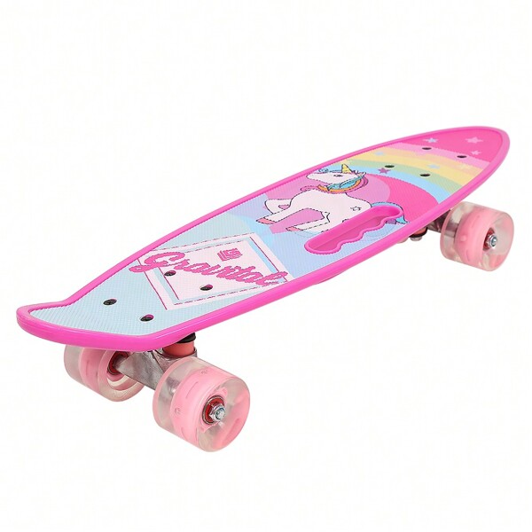 61x18cm Vollständiges PP-Skateboard, PU-Skateboard, Einhornmotiv und leuchtende Räder für Anfänger Kinder Erwachsene