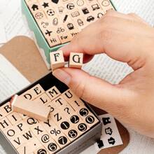 42 Pcs Beechwood Wooden Stamps, Digits, Letters, Geometric Shapes, Simple Basic Stamps For Scrapbooking - one-size - View 6