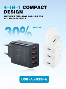 Caricatore USB a 4 porte con spina europea, adattatore di ricarica rapida a 3.1A compatibile con tutti gli smartphone, tablet, fotocamere, MP3/MP4 e altri dispositivi USB