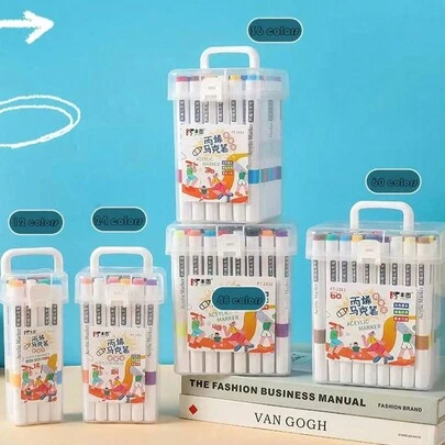 60/48/36/24/12/6支装丙烯/水性马克笔，适用于艺术绘画，防水速干水彩笔，防渗色，不褪色，随机6支装马克笔，适合学生绘画、涂鸦、水彩、艺术工艺、学校教师和学生涂鸦笔（随机6支装）