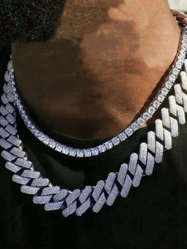 1 pieza Collar de cadena brillante de estilo hip hop punk con rhinestones, versátil y combinable para hombre, ajustable