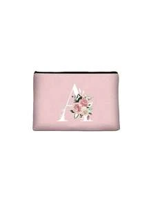 A-Z字母印花白色化妆包，粉色小收纳袋，化妆包，便携式洗漱包，教师节礼物，可重复使用化妆包，女士极简大容量旅行化妆包，耳机，数据线 - 粉色 - 查看 20