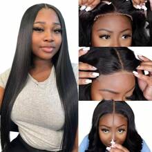 CUEKI 4x4 Closure Lace Wig Straight HD Transparent Lace Closure Glueless Wig Fiber Mixed Human Hair Pre Cut Pre Plucked All Ready Wigs For Women Wear & Go Fast Install For Beginners(Bob Wig 6inch)