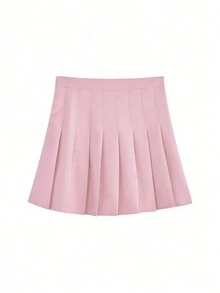 Casual Versatile Simple Solid Color Pleated Skirt - Pink - View 2
