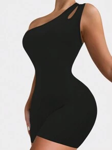 VUTRU 一件不对称镂空罗纹针织运动连体裤瑜伽工作室健身房日常夏季