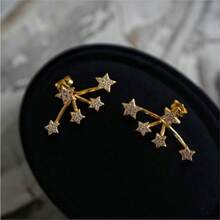 1 Pair Luxury Star-Shaped Earrings With Sparkling Zirconia Stones - Hypoallergenic, Suitable For Parties And Festivals, Ideal Christmas Gift