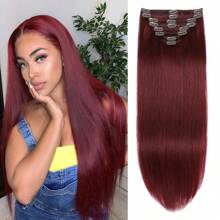 Clip In Human Hair Extensions Burgundy Wine Red 99J Hair Straight Real Human Hair Extensions Clip In 140g 20 Inch Red Clip In Extensions Virgin Hair Extensions 8PCS
