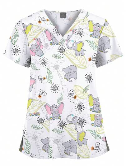 Hospital Nursing Fashion Scrub Uniform Top Printed High-Quality Doctor Surgical Women Hospital Accessories Pediatric Clinical Tops