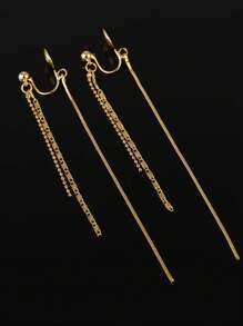 2 piezas Pendientes de clip con cadena de serpiente y borlas de moda - acortar - Ver 15